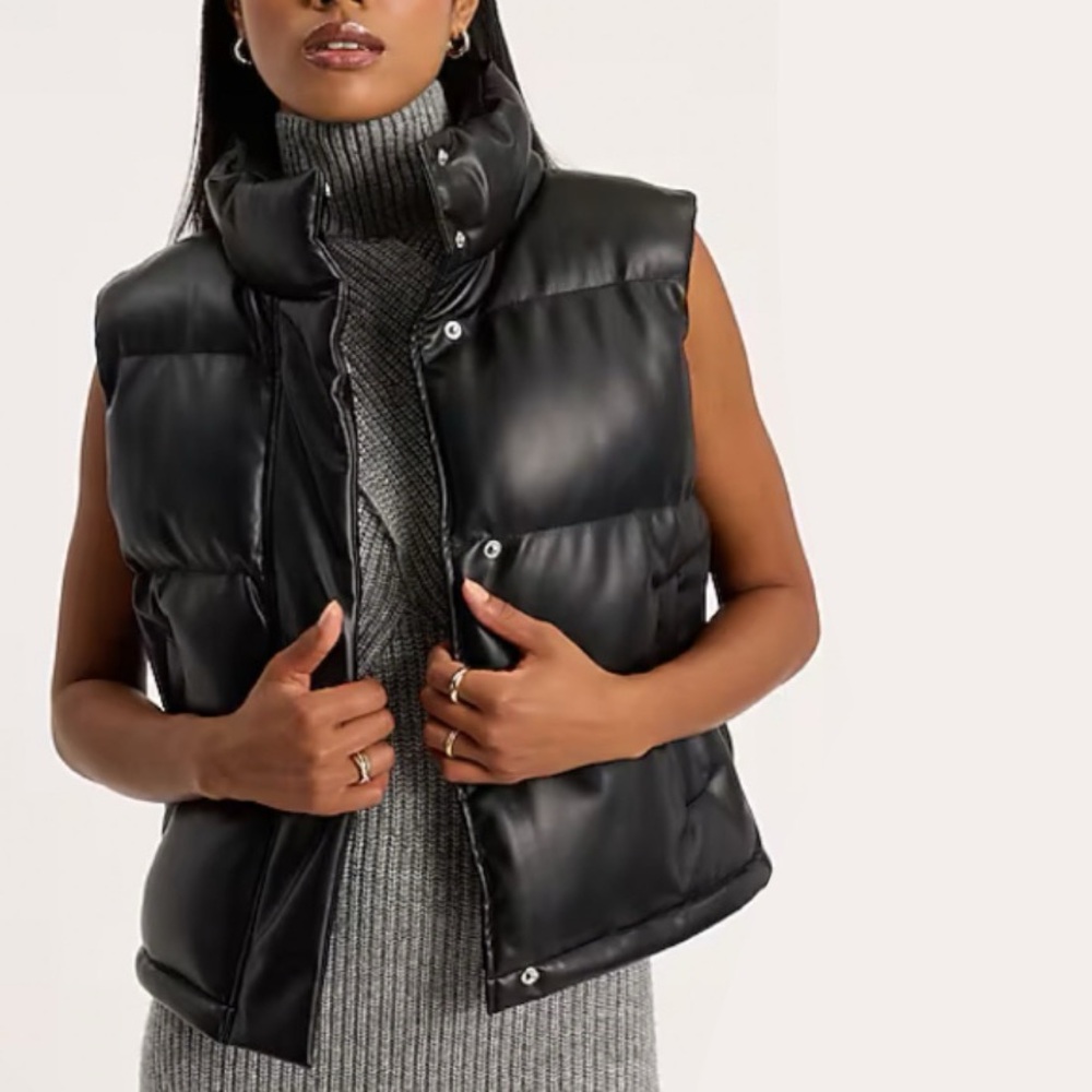 Express Faux Leather Cropped Puffer Vest (new with tags)